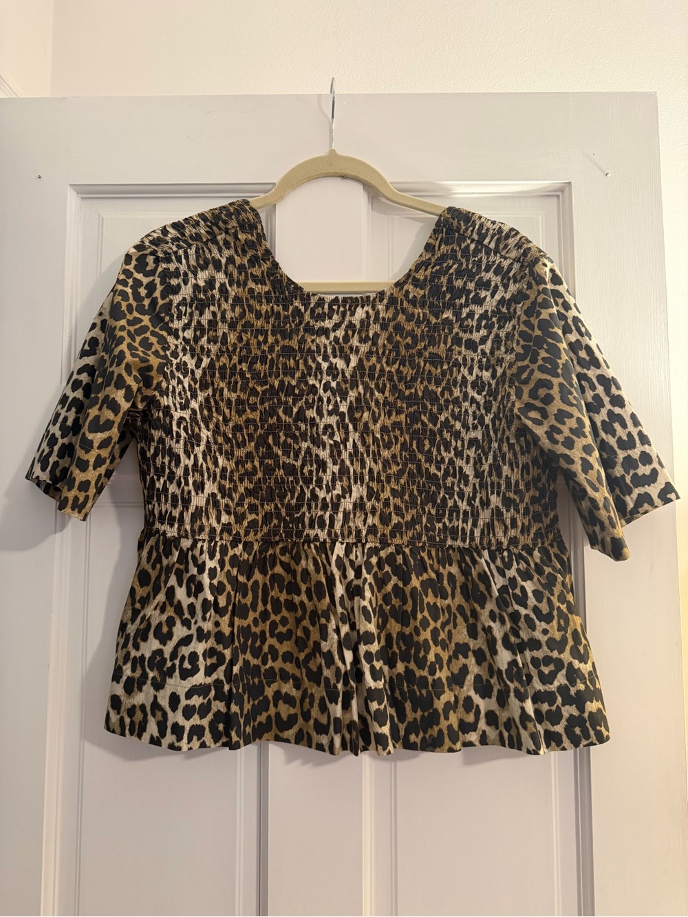 Ganni Leopard Print Peplum Top - Brown/Black